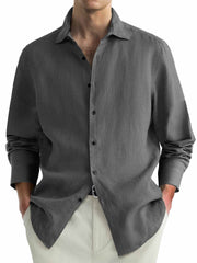 Men's Casual Simple Lapel Long Sleeve Shirt