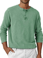 Men's Fashion Retro Distressed Round Neck Long Sleeve Henley Shirt