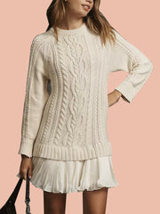 Women's Crewneck Cable Knit Sweater Mini Dress (Buy 2 Free Shipping)