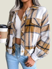 Women's Flannel Plaid Button Down Cropped Jacket (Buy 2 Free Shipping)