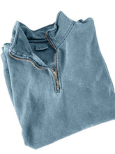 Men's Quarter Zip Distressed Washed Cotton Zipper Long Sleeve Sweatshirt