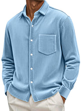 Men's Retro Casual Solid Color Corduroy Long Sleeve Shirt With Pockets
