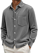 Men's Retro Casual Solid Color Corduroy Long Sleeve Shirt With Pockets