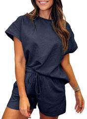 New Women's Solid Textured Drawstring Shorts Set (Buy 2 Free Shipping)