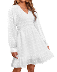 Women's Spring V Neck Swiss Dot Chiffon Mini Dress (Buy 2 Free Shipping)