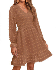 Women's Spring V Neck Swiss Dot Chiffon Mini Dress (Buy 2 Free Shipping)