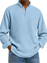 Men's Simple Solid Color Waffle Lapel Long Sleeve Polo Shirt
