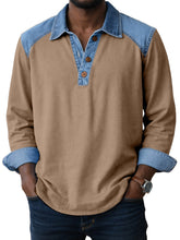 Men's Vintage Patch Button Long Sleeve Henley Shirt