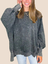 Women's Acid Wash Split Cuff Oversized Crew Pullover (Buy 2 Free Shipping)
