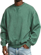 Men's 100% Cotton Retro Casual Washed Distressed Crew Neck Long Sleeve Sweatshirt