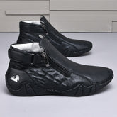 Men’s Genuine Leather Zipper Boots – Casual Slip-On High-Top Boots