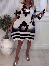 Women's Printed V-Neck Short Sleeve Loose Casual Dress