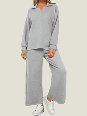 Women's Lapel V Neck Textured Lounge Sets (Buy 2 Free Shipping)