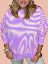 Women's Casual Lettuce Edge Striped Pullover (Buy 2 Free Shipping)