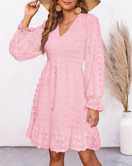 Women's Spring V Neck Swiss Dot Chiffon Mini Dress (Buy 2 Free Shipping)