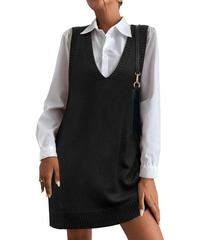Women's V-Neck Sweater Vest Dress with Pockets (Buy 2 Free Shipping)