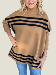 Women's High Neck Bat Sleeve Striped Sweater (Buy 2 Free Shipping)