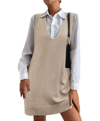 Women's V-Neck Sweater Vest Dress with Pockets (Buy 2 Free Shipping)