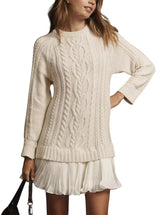 Women Crewneck Cable Knit Sweater Mini Dress (Buy 2 Free Shipping)
