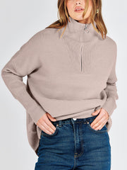 Women's Quarter Zip Rib Knit Cozy Pullover Sweaters (Buy 2 Free Shipping)