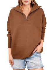 Women's Quarter Zip Rib Knit Cozy Pullover Sweaters (Buy 2 Free Shipping)