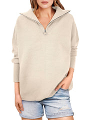 Women's Quarter Zip Rib Knit Cozy Pullover Sweaters (Buy 2 Free Shipping)