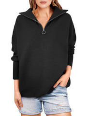 Women's Quarter Zip Rib Knit Cozy Pullover Sweaters (Buy 2 Free Shipping)