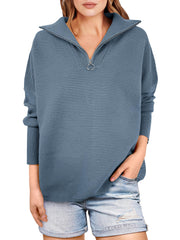 Women's Quarter Zip Rib Knit Cozy Pullover Sweaters (Buy 2 Free Shipping)