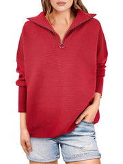 Women's Quarter Zip Rib Knit Cozy Pullover Sweaters (Buy 2 Free Shipping)