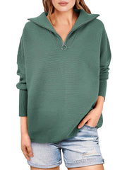 Women's Quarter Zip Rib Knit Cozy Pullover Sweaters (Buy 2 Free Shipping)