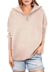 Women's Quarter Zip Rib Knit Cozy Pullover Sweaters (Buy 2 Free Shipping)