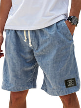 Mens Linen Vacation Classic Embroidered Label Everyday Comfort Shorts