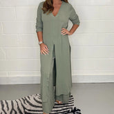 Two Piece Casual Long Top and Casual Trousers