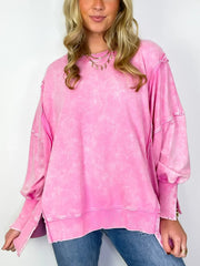 Women's Acid Wash Split Cuff Oversized Crew Pullover (Buy 2 Free Shipping)