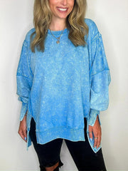 Women's Acid Wash Split Cuff Oversized Crew Pullover (Buy 2 Free Shipping)