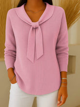 Women's solid-colour sweater with ties and long sleeves