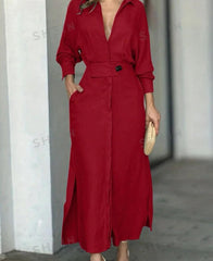 Cotton Linen Maxi Dress – Loose Casual Summer Long Dress