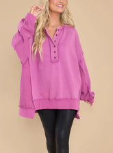 Women's Oversized Casual Buttoned Henley Sweatshirt (Buy 2 Free Shipping)