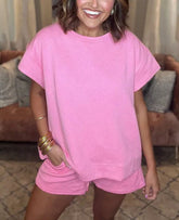 New Women's Solid Textured Drawstring Shorts Set (Buy 2 Free Shipping)