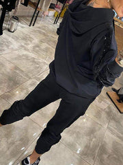 Women’s Sequined Hooded Casual Suit – Stylish & Comfortable Set