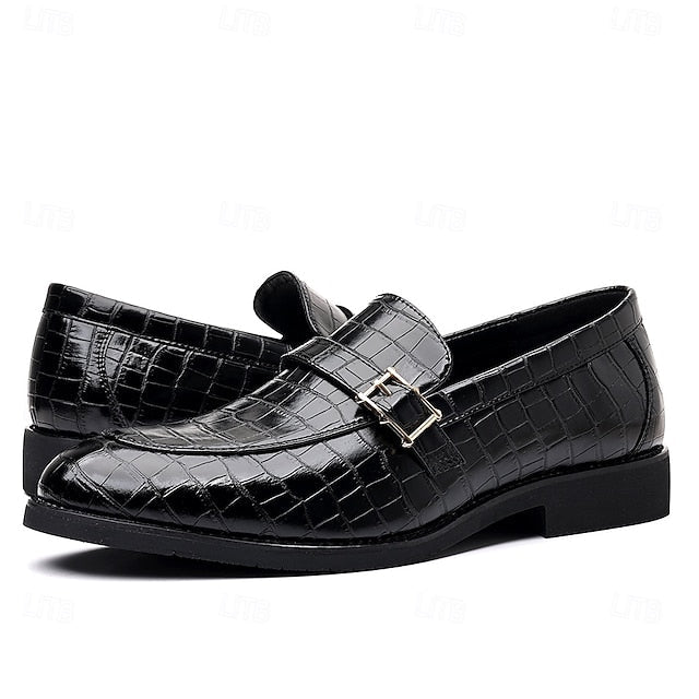 Men's Crocodile Pattern Luxury Loafers – Dark Brown Slip-On Dress Shoes