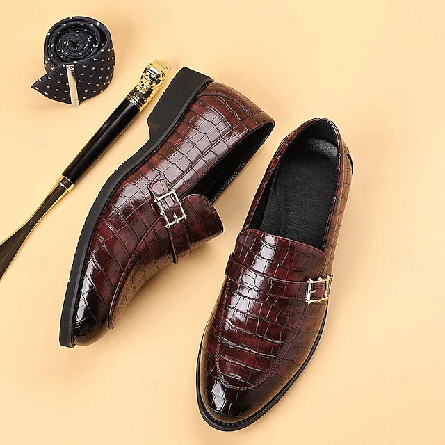 Men's Crocodile Pattern Luxury Loafers – Dark Brown Slip-On Dress Shoes