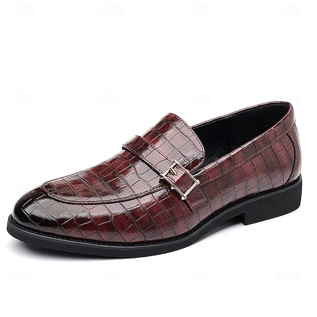 Men's Crocodile Pattern Luxury Loafers – Dark Brown Slip-On Dress Shoes
