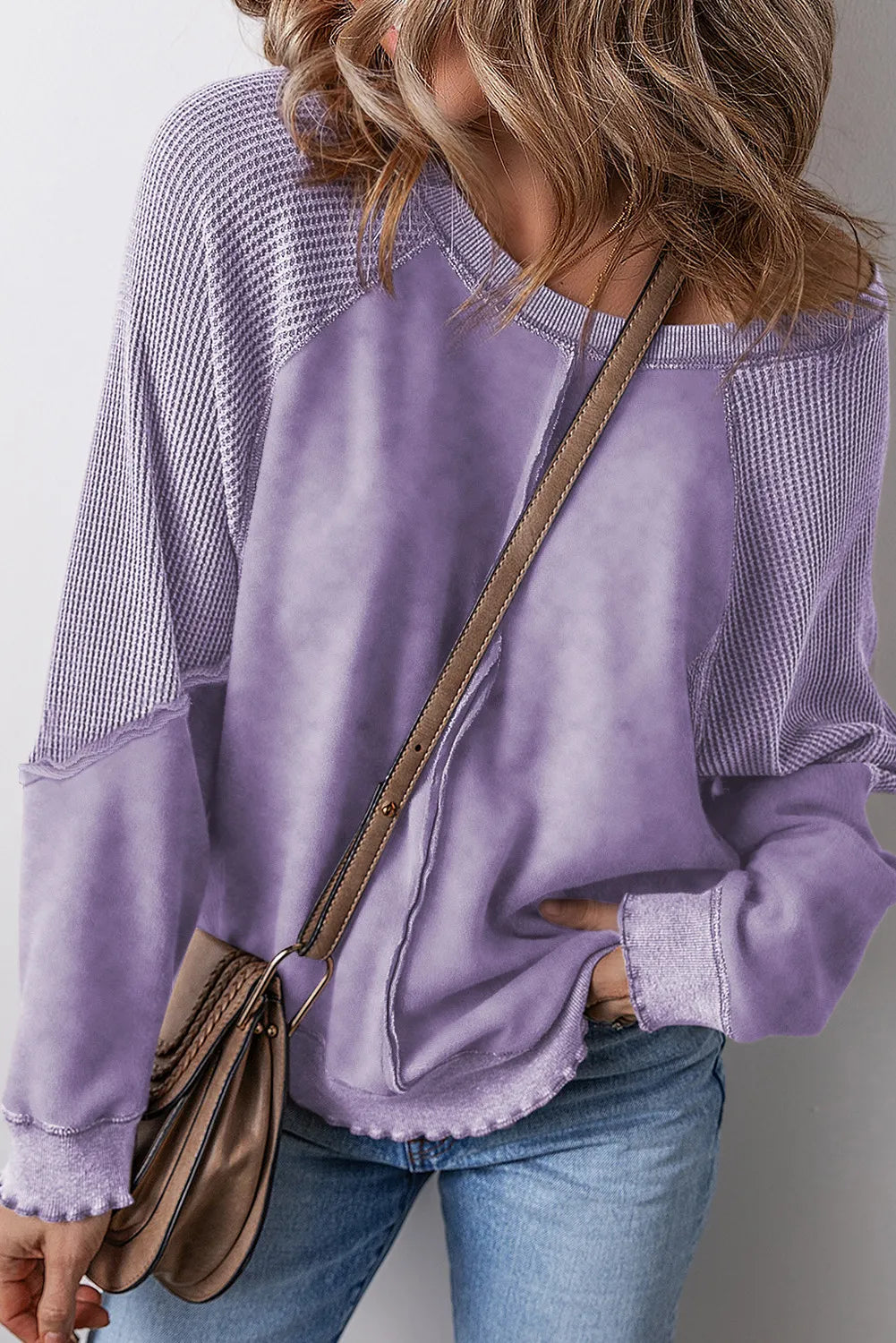 Women's  Reverse Seam Waffle Knit Sweatshirt (Buy 2 Free Shipping)