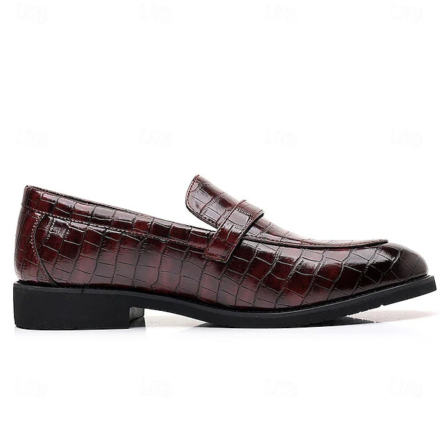 Men's Crocodile Pattern Luxury Loafers – Dark Brown Slip-On Dress Shoes