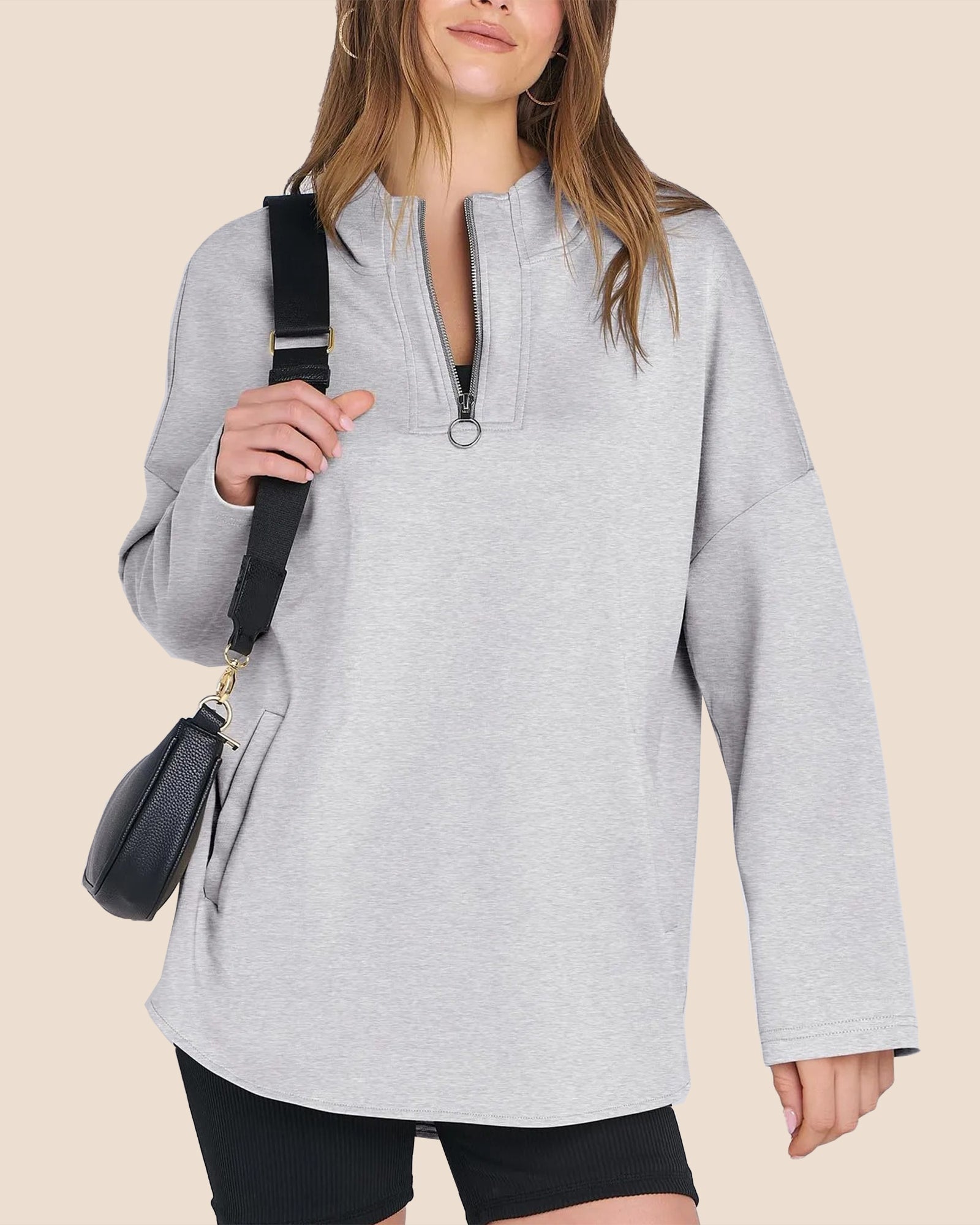 Women's Quarter Zip Oversized Tunic Hoodie (Buy 2 Free Shipping)