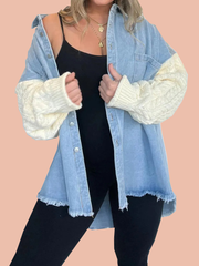 Cozy Sweater Sleeve Denim Shacket (Buy 2 Free Shipping)