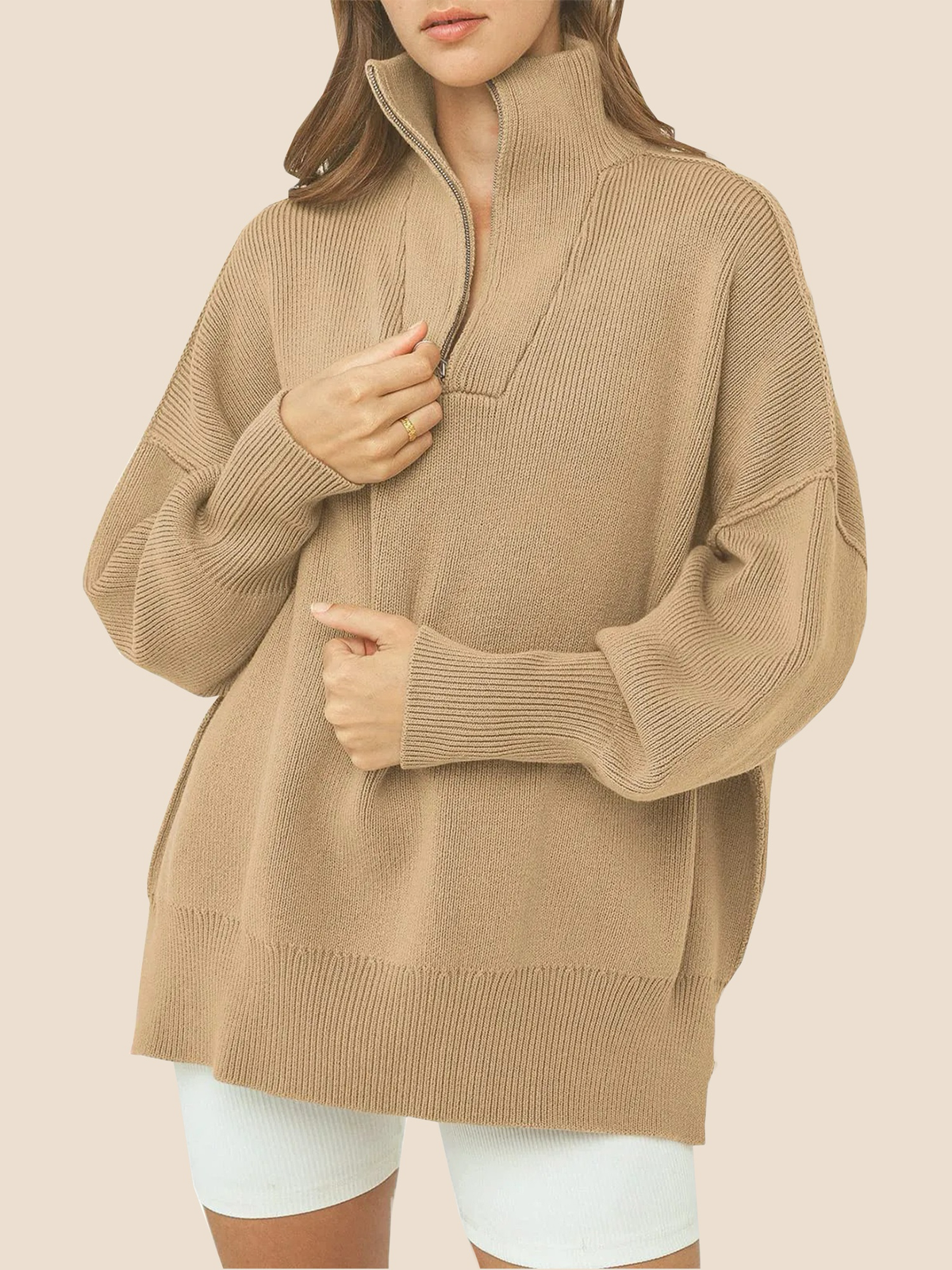 Women's Oversized Quarter Zip Sweater Pullover (Buy 2 Free Shipping)