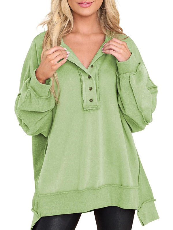 Women's Oversized Casual Buttoned Henley Sweatshirt (Buy 2 Free Shipping)