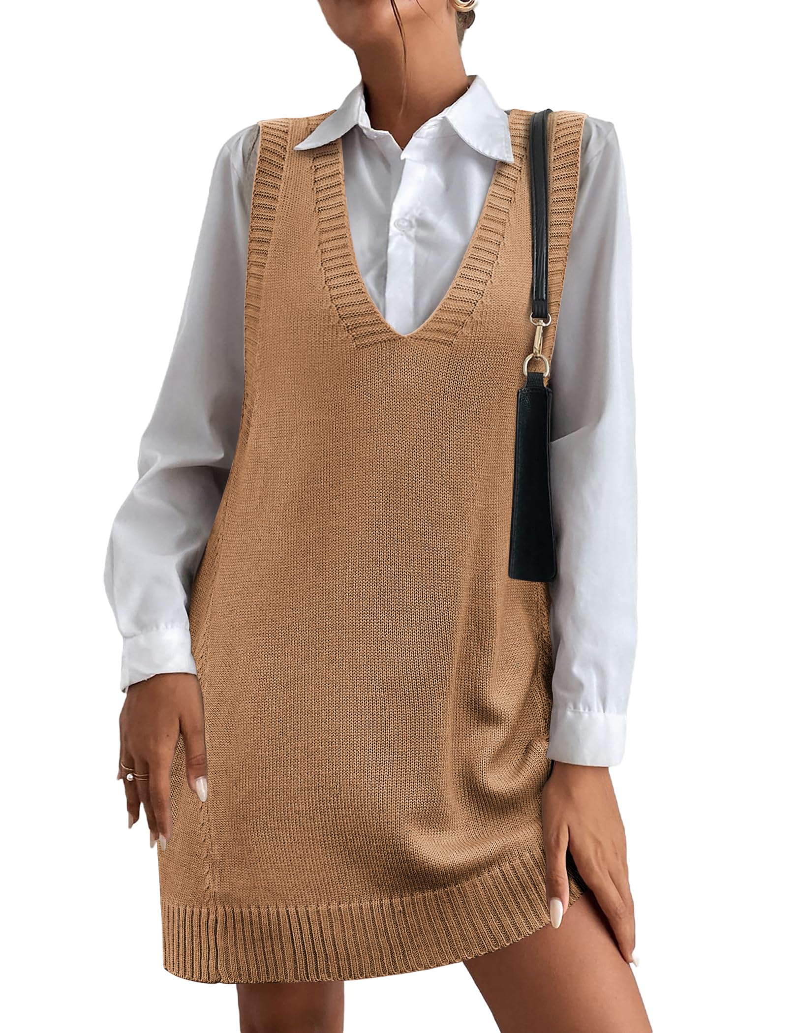 Women's V-Neck Sweater Vest Dress with Pockets (Buy 2 Free Shipping)